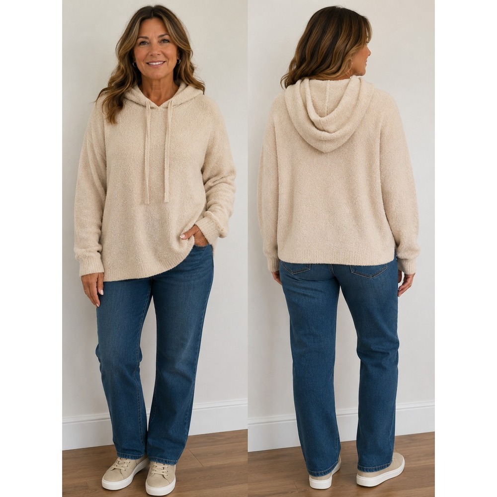GUESS Women's Beige Hoodie Size L Casual Boho Office Slouchy NWT